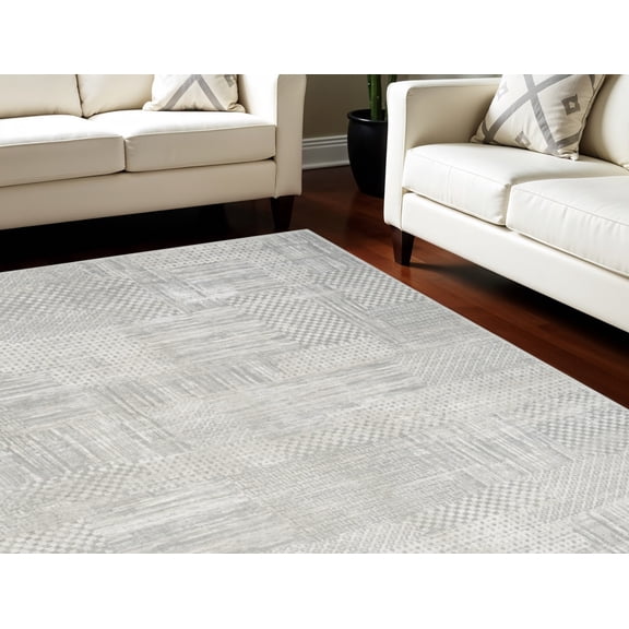 8' X 10' Silver and Gray Abstract Non Skid Area Rug