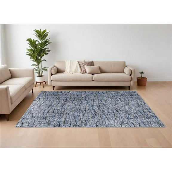 HomeRoots 567720 8 x 10 ft. Abstract Power Loom Rectangle Area Rug, Blue, Ivory & Tan
