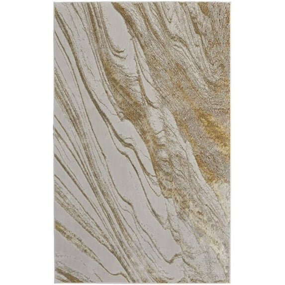 HomeRoots 566583 8 x 10 ft. Abstract Power Loom Rectangle Area Rug, Ivory, Brown & Gold