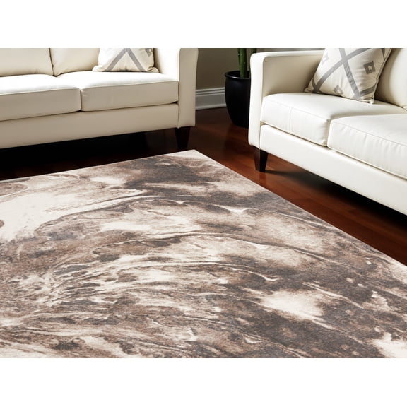 HomeRoots 569613 8 x 10 ft. Abstract Power Loom Rectangle Area Rug, Tan