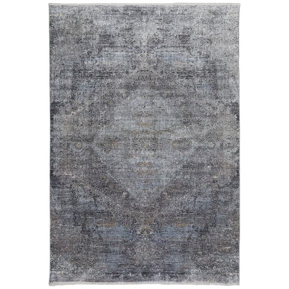 HomeRoots 566332 8 x 10 ft. Abstract Power Loom Worn Faded Rectangle Area Rug, Gray & Silver