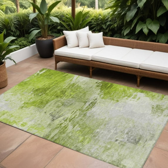 8' X 10' Artichoke Green And Lime Green Abstract Washable Indoor Outdoor Area Rug