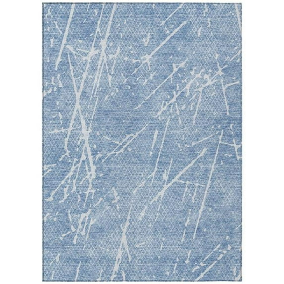 HomeRoots 579207 8 x 10 ft. Abstract Washable Indoor & Outdoor Rectangle Area Rug, Blue & Ivory