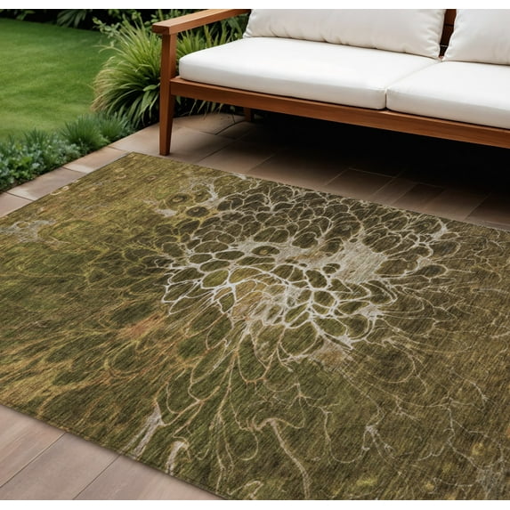 8' X 10' Chocolate And Gray Abstract Washable Indoor Outdoor Area Rug