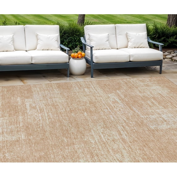 8' X 10' Coral And Salmon Abstract Washable Indoor Outdoor Area Rug
