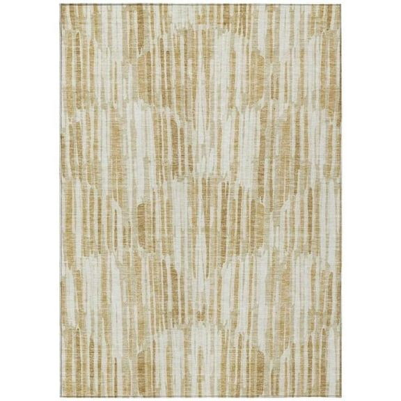 HomeRoots 584071 8 x 10 ft. Abstract Washable Indoor & Outdoor Rectangle Area Rug, Gold, Beige & Ivory