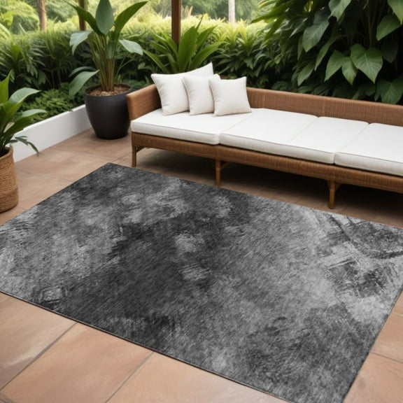 HomeRoots 577502 8 x 10 ft. Abstract Washable Indoor & Outdoor Rectangle Area Rug, Gray, Charcoal & Silver