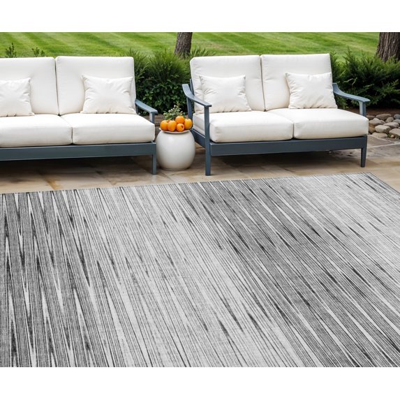 8' X 10' Gray And Charcoal Abstract Washable Indoor Outdoor Area Rug