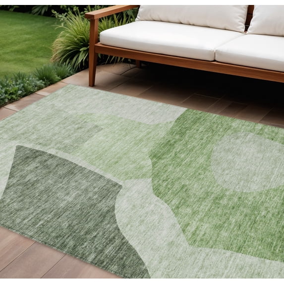 HomeRoots 580703 8 x 10 ft. Abstract Washable Indoor & Outdoor Rectangle Area Rug, Olive Green & Fern Green