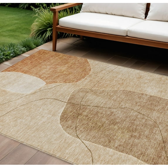 8' X 10' Orange Copper And Terra Cotta Abstract Washable Indoor Outdoor Area Rug