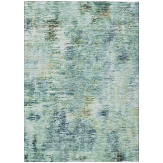 HomeRoots 587857 8 x 10 ft. Abstract Washable Indoor & Outdoor Rectangle Area Rug, Teal Blue, Green & Ivory