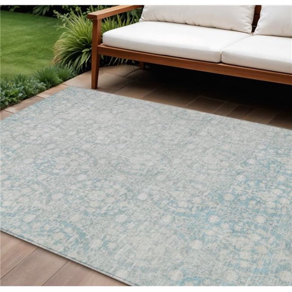 HomeRoots 607677 8 x 10 ft. Aqua Damask Washable Indoor & Outdoor Rectangle Area Rug