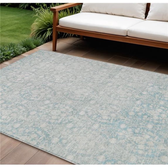HomeRoots 607677 8 x 10 ft. Aqua Damask Washable Indoor & Outdoor Rectangle Area Rug