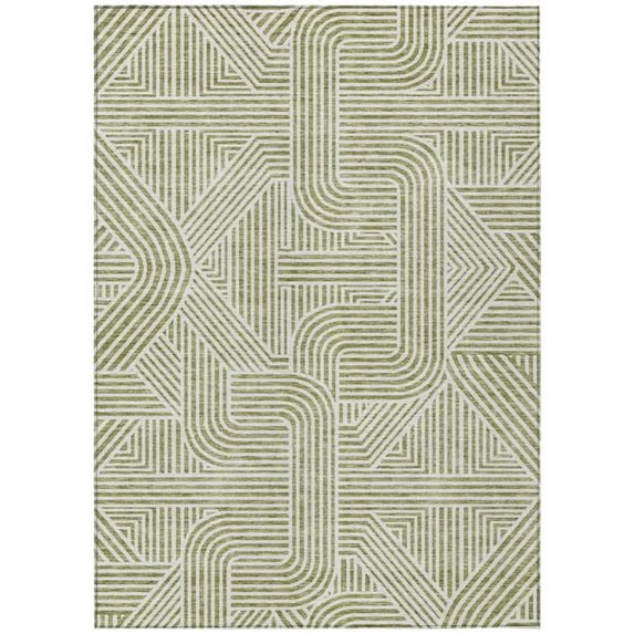 HomeRoots 594896 8 x 10 ft. Artichoke Green & Ivory Abstract Washable Indoor & Outdoor Rectangle Area Rug