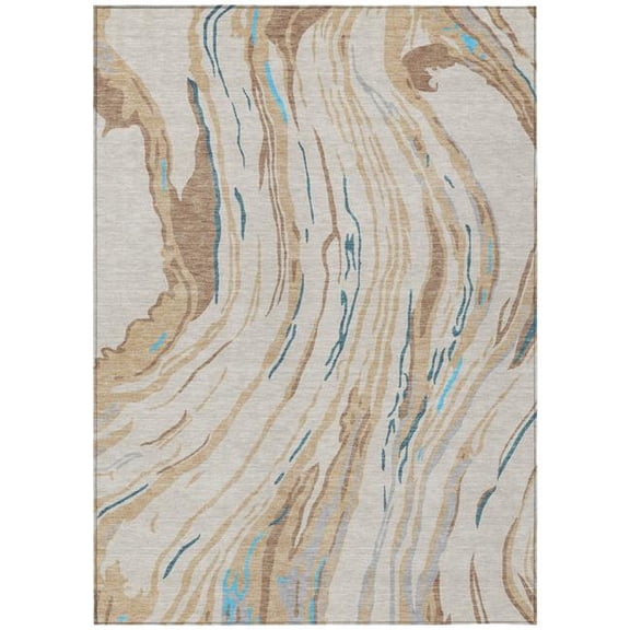 HomeRoots 600207 8 x 10 ft. Beige, Teal Blue & Ivory Abstract Washable Indoor & Outdoor Rectangle Area Rug