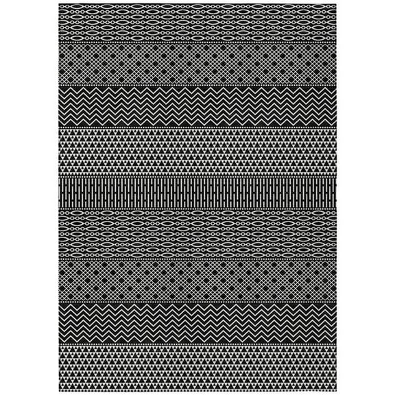 HomeRoots 612241 8 x 10 ft. Black & Ivory Chevron Washable Indoor & Outdoor Rectangle Area Rug