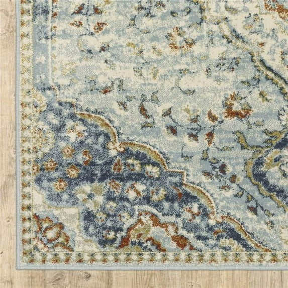 HomeRoots 8 x 10 ft. Blue Beige Rust Gold & Teal Oriental Power Loom Stain Resistant Rectangle Area Rug - Blue and Beige - 8 x 10 ft.