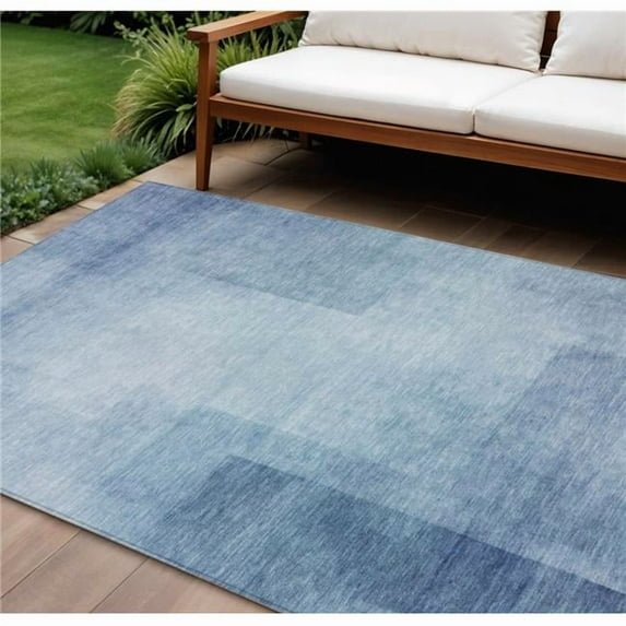 HomeRoots 608091 8 x 10 ft. Blue Geometric Washable Indoor & Outdoor Rectangle Area Rug