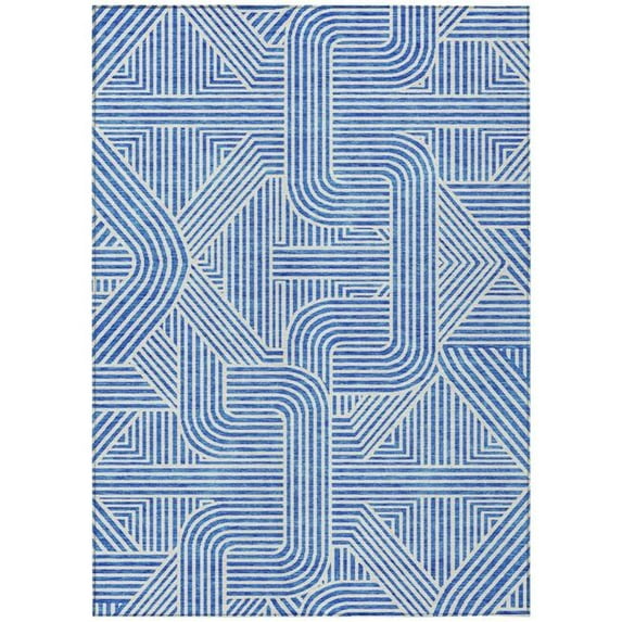 HomeRoots 594920 8 x 10 ft. Blue & Ivory Abstract Washable Indoor & Outdoor Rectangle Area Rug