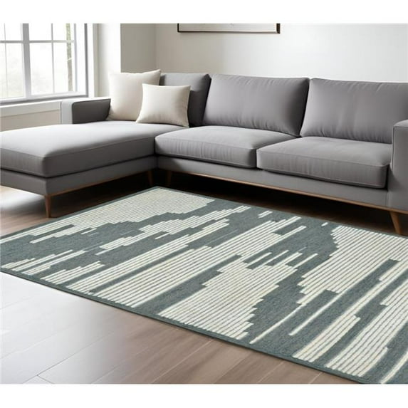 HomeRoots 570377 8 x 10 ft. Blue & Ivory Wool Abstract Hand Hooked Rectangle Area Rug