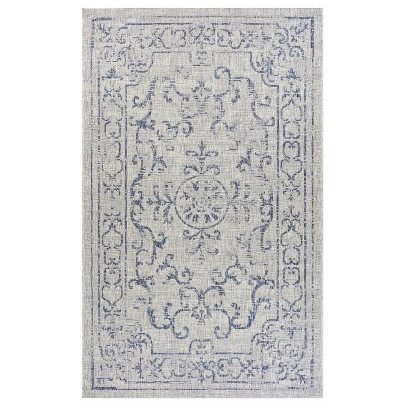 HomeRoots  8 x 10 ft. Blue Ornate Indoor & Outdoor Area Rug - Blue - 8' x 10'