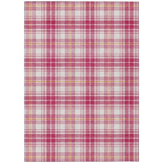 HomeRoots 597090 8 x 10 ft. Blush, Ivory & Copper Plaid Washable Indoor & Outdoor Rectangle Area Rug