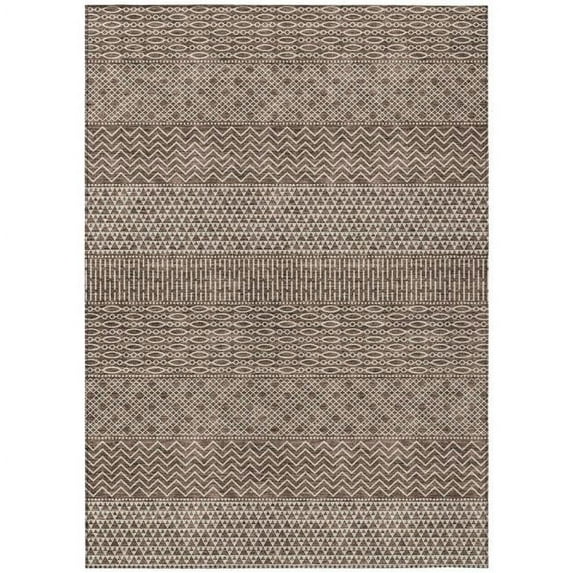 HomeRoots 612247 8 x 10 ft. Brown & Ivory Chevron Washable Indoor & Outdoor Rectangle Area Rug