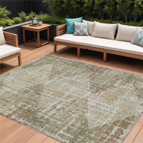 HomeRoots 632002 8 x 10 ft. Fern Green & Beige Geometric Washable Indoor & Outdoor Rectangle Area Rug