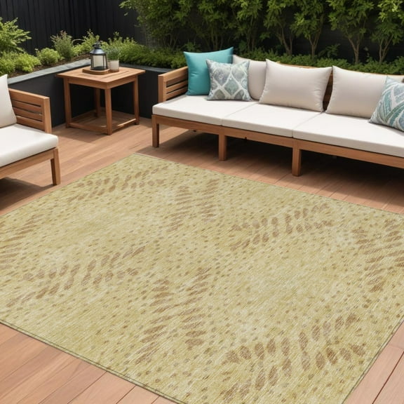HomeRoots 586579 8 x 10 ft. Floral Washable Indoor & Outdoor Rectangle Area Rug, Gold, Beige & Taupe