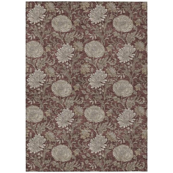 HomeRoots 581248 8 x 10 ft. Floral Washable Indoor & Outdoor Rectangle Area Rug, Merlot, Taupe & Beige