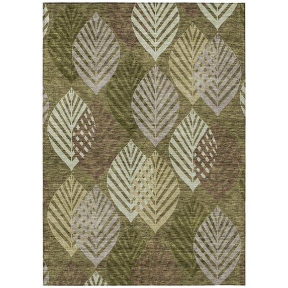 HomeRoots 584425 8 x 10 ft. Floral Washable Indoor & Outdoor Rectangle Area Rug, Olive Green, Artichoke Green & Gray