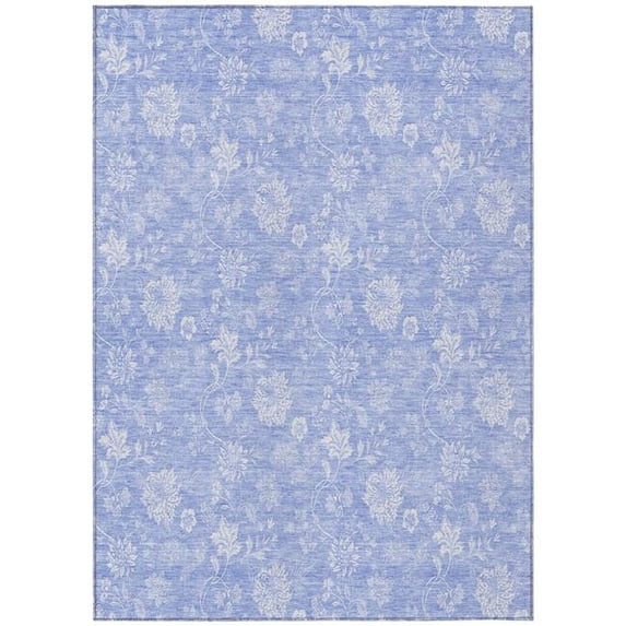 HomeRoots 581446 8 x 10 ft. Floral Washable Indoor & Outdoor Rectangle Area Rug, Sky Blue, Denim Blue & Ivory