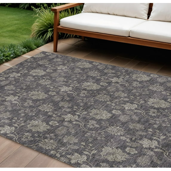 8' X 10' Taupe And Beige Floral Washable Indoor Outdoor Area Rug