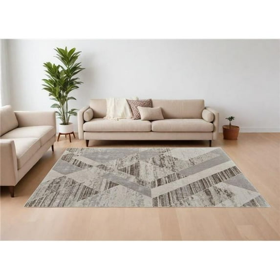 HomeRoots 567813 8 x 10 ft. Geometric Power Loom Rectangle Area Rug, Ivory, Gray & Brown