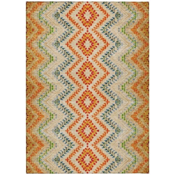 HomeRoots 581524 8 x 10 ft. Geometric Washable Indoor & Outdoor Rectangle Area Rug, Beige, Orange & Red