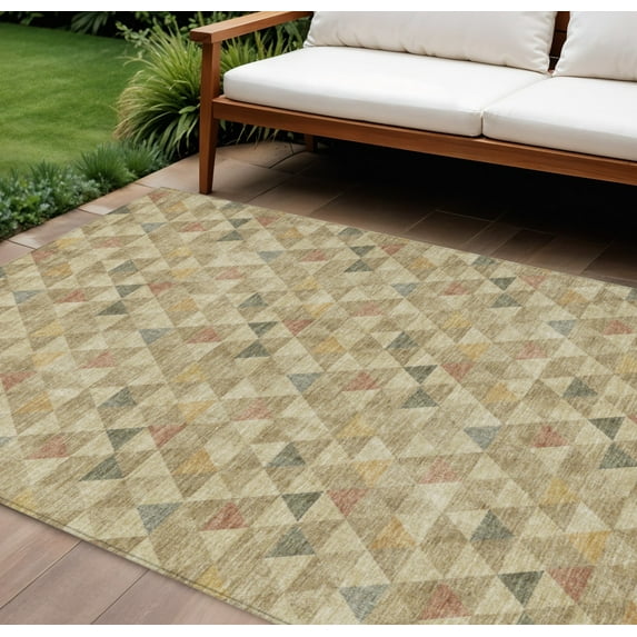 8' X 10' Beige Tan And Taupe Geometric Washable Indoor Outdoor Area Rug