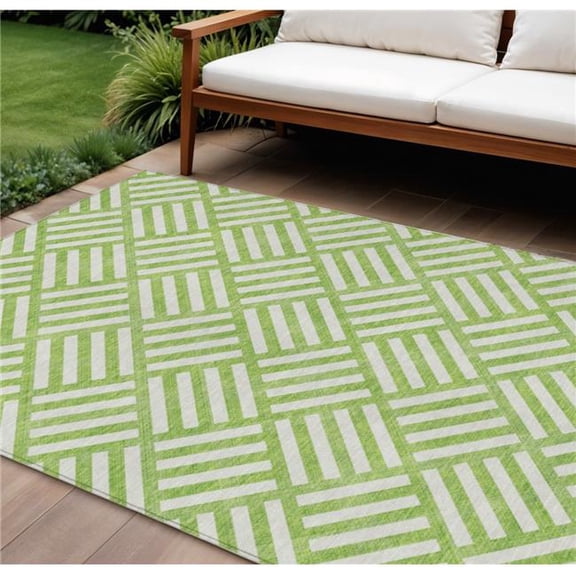 HomeRoots 578763 8 x 10 ft. Geometric Washable Indoor & Outdoor Rectangle Area Rug, Lime Green & Ivory