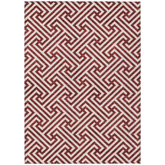 HomeRoots 583597 8 x 10 ft. Geometric Washable Indoor & Outdoor Rectangle Area Rug, Merlot & Ivory