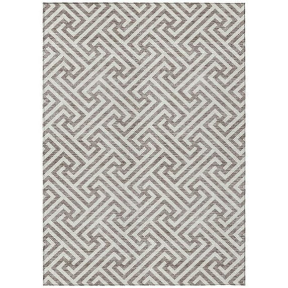 HomeRoots 583639 8 x 10 ft. Geometric Washable Indoor & Outdoor Rectangle Area Rug, Taupe & Ivory