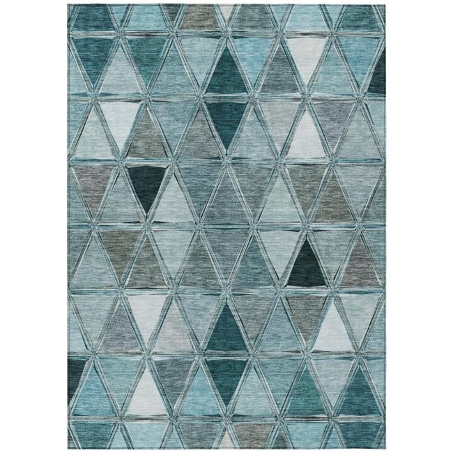 HomeRoots 583055 8 x 10 ft. Geometric Washable Indoor & Outdoor Rectangle Area Rug, Teal Blue, Aqua & Gray