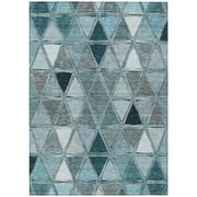 HomeRoots 583055 8 x 10 ft. Geometric Washable Indoor & Outdoor Rectangle Area Rug, Teal Blue, Aqua & Gray