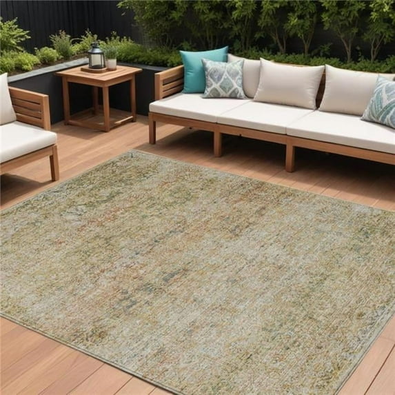 HomeRoots 631602 8 x 10 ft. Gold & Beige Abstract Washable Indoor & Outdoor Rectangle Area Rug