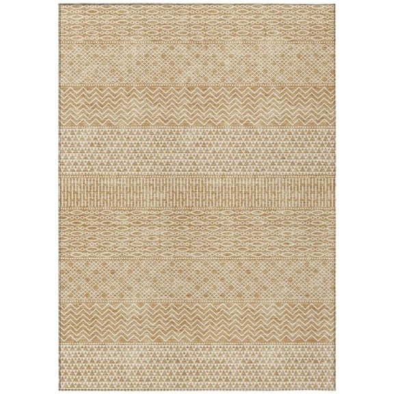 HomeRoots 612259 8 x 10 ft. Gold & Ivory Chevron Washable Indoor & Outdoor Rectangle Area Rug