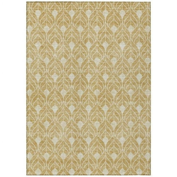 HomeRoots 596030 8 x 10 ft. Gold & Ivory Geometric Washable Indoor & Outdoor Rectangle Area Rug