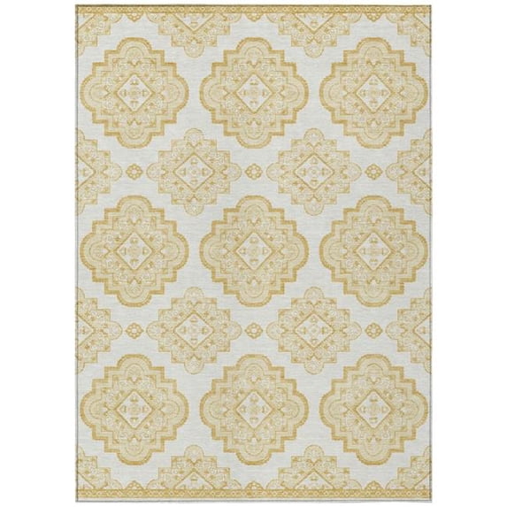HomeRoots 591684 8 x 10 ft. Gold & Ivory Medallion Washable Indoor & Outdoor Rectangle Area Rug