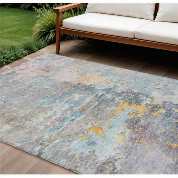 HomeRoots 607791 8 x 10 ft. Granite Gray Abstract Washable Indoor & Outdoor Rectangle Area Rug