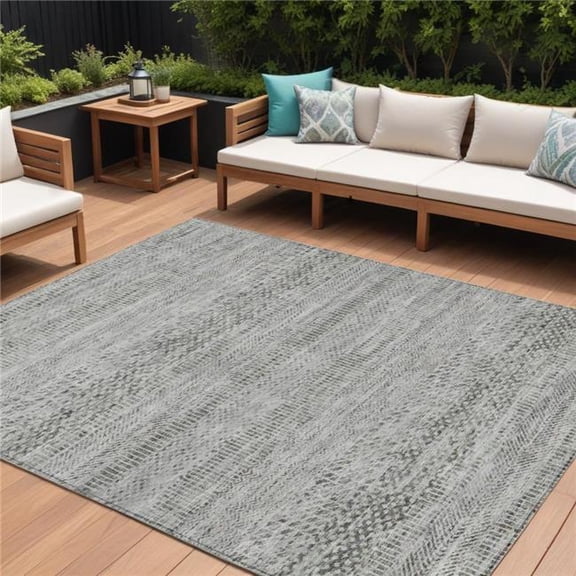 HomeRoots 615665 8 x 10 ft. Gray & Charcoal Striped Washable Indoor & Outdoor Rectangle Area Rug