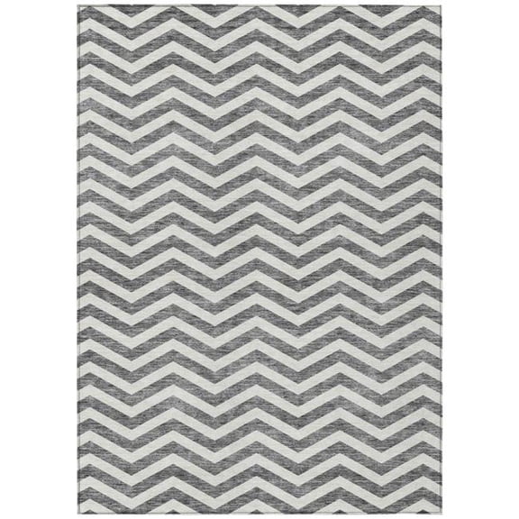 HomeRoots 595316 8 x 10 ft. Gray & Ivory Chevron Washable Indoor & Outdoor Rectangle Area Rug