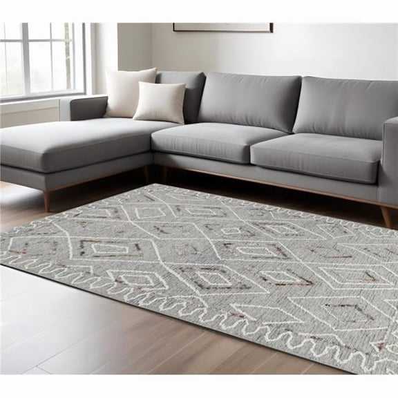 HomeRoots 570333 8 x 10 ft. Gray Ivory & Rust Wool Geometric Hand Hooked Rectangle Area Rug