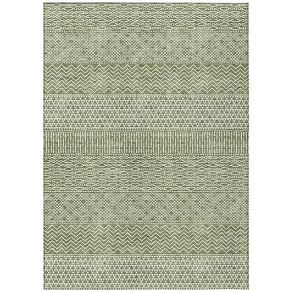 HomeRoots 612253 8 x 10 ft. Green & Ivory Chevron Washable Indoor & Outdoor Rectangle Area Rug